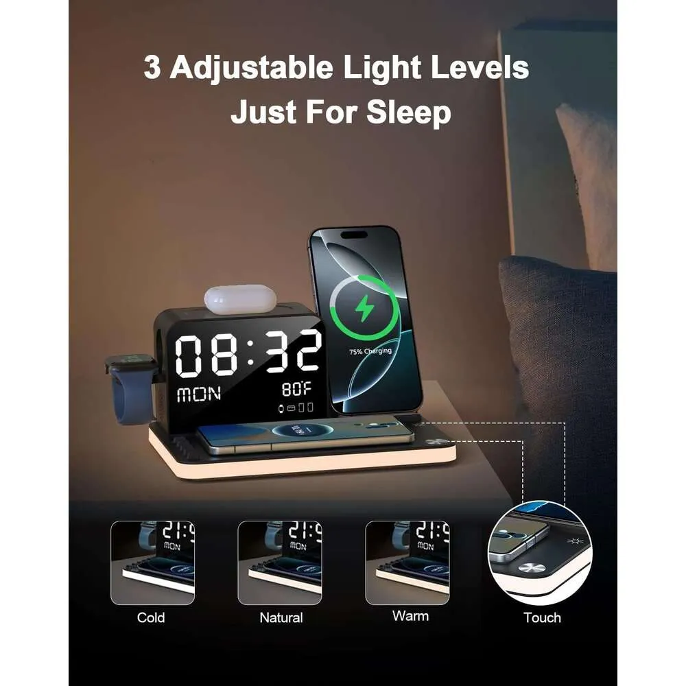 DHGadgets 7 In 1 Wireless Charging Station, Fast Charger Station With Dual IPhone, Bluetooth TimeSync, Night Light,33W_voghion.com