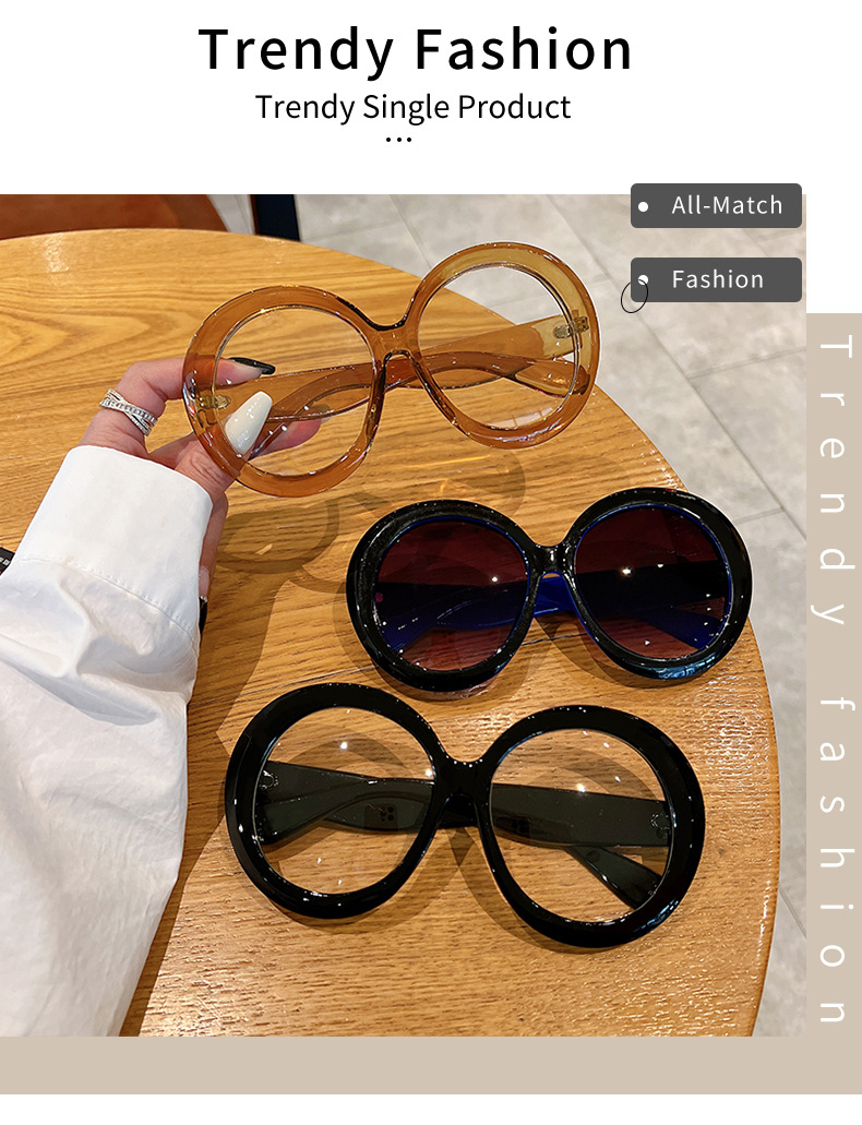 Occhiali da sole alla moda, rotondi, grandi, con montatura in metallo, stile street, celebrità, personalità, alla moda_voghion.com