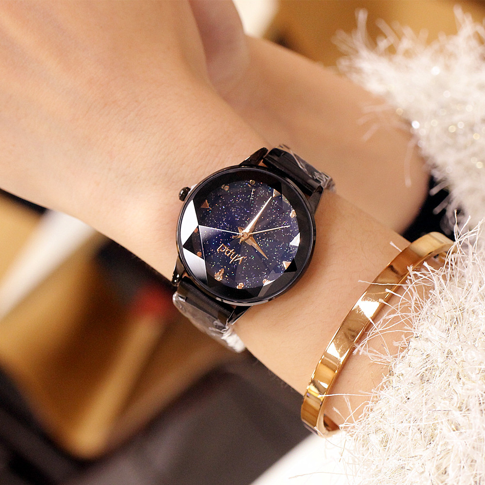 Orologio da marea impermeabile al quarzo con cinturino in acciaio con cielo stellato personalizzato alla moda 2024 delle nuove donne_voghion.com