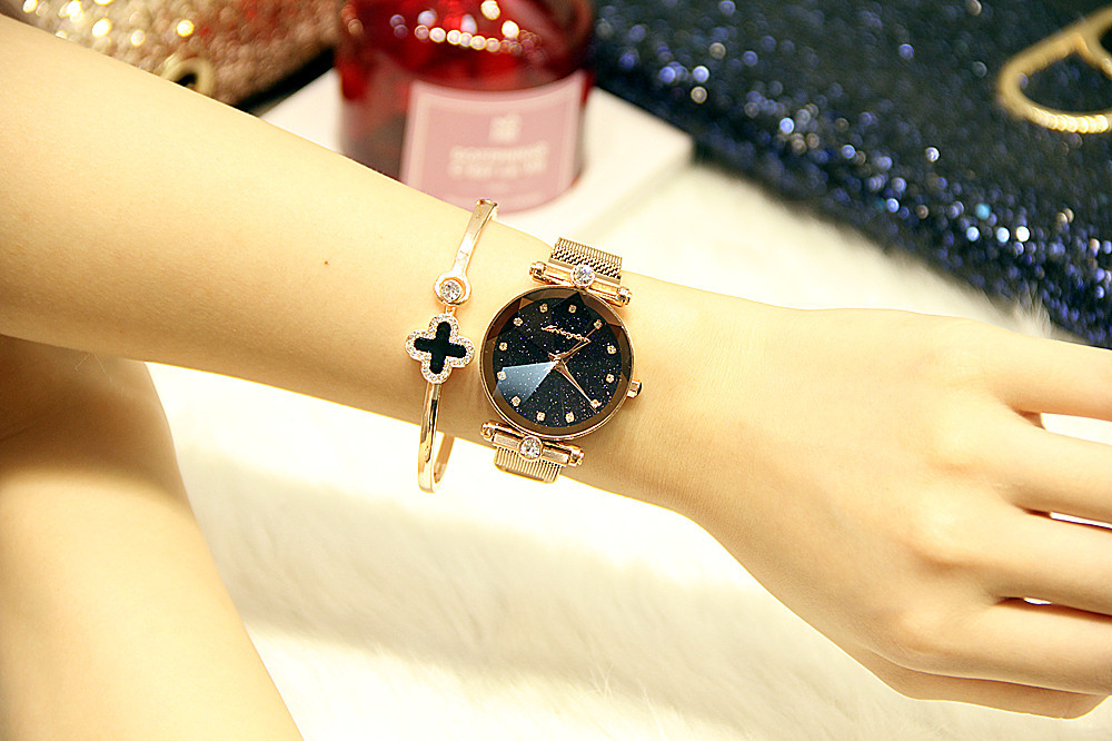 Versatile 2018 New Women's Korean Edition with Diamond Starry Sky Surface Quartz Waterproof Magnetic Mesh and Trendy_voghion.com