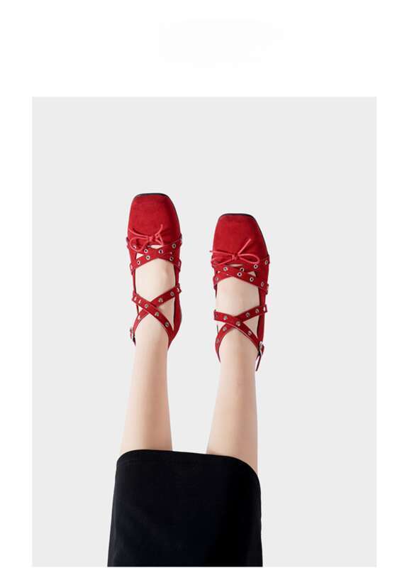 Französische Schuhe 2025 Frühling Neue Nieten Gürtelschnalle Ballerinas_voghion.com