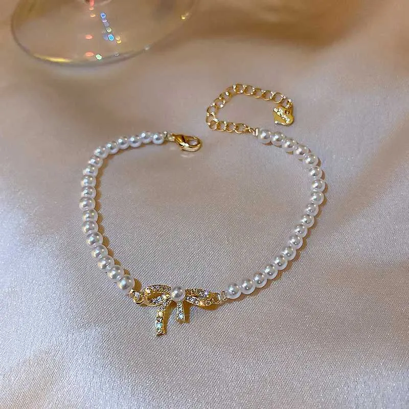 Bracelet ajustable avec perles et strass pour femme doré_voghion.com