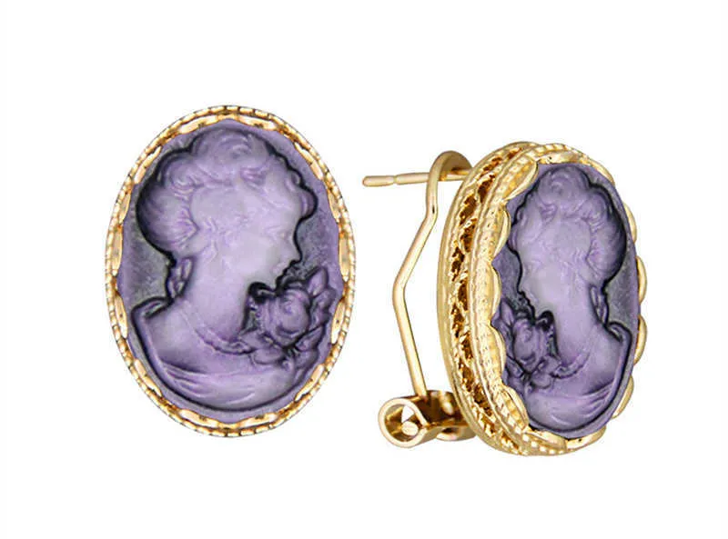 Boucles d'oreilles camée style vintage pendantes dorées femme_voghion.com