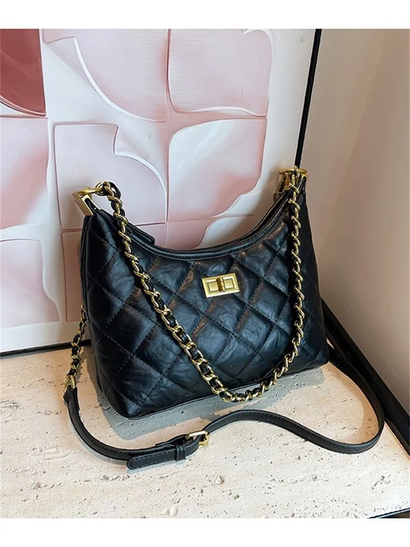 Chic Dia Grid Chain - Borsa a tracolla testurizzata di alta qualità per donne moderne_voghion.com
