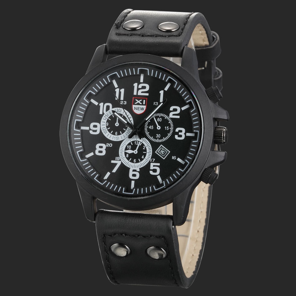 Nieuw herenriem quartz kalender sport militair horloge_voghion.com