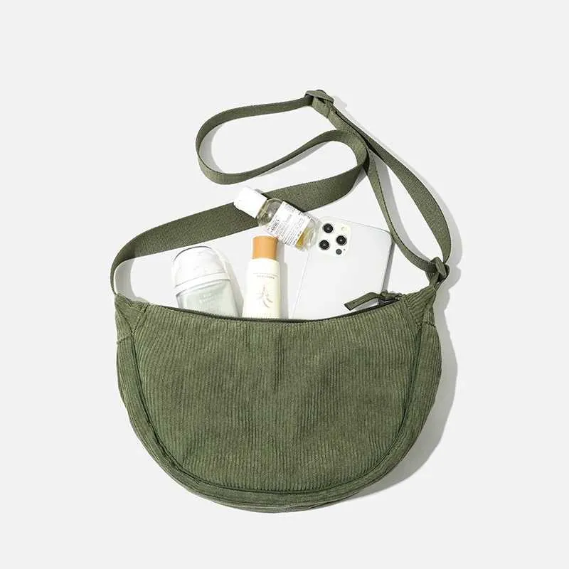 Borsa a tracolla Hobos da donna in velluto a coste tinta unita, retrò, casual, da donna, da viaggio quotidiano, da donna, messenger_voghion.com