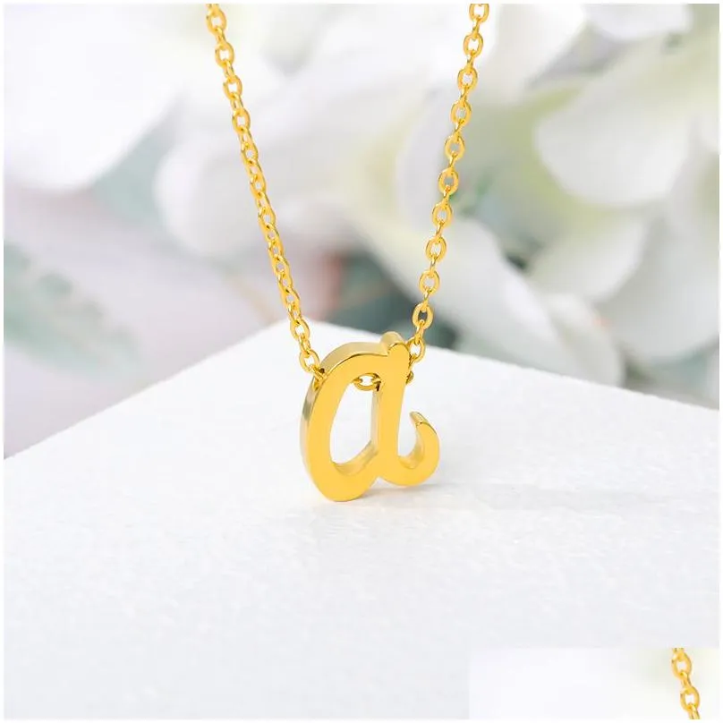 Pendant Necklaces Vintage Tiny Initial Letter For Women Stainless Steel Old English Necklace Birthday Gothic Jewelry_voghion.com
