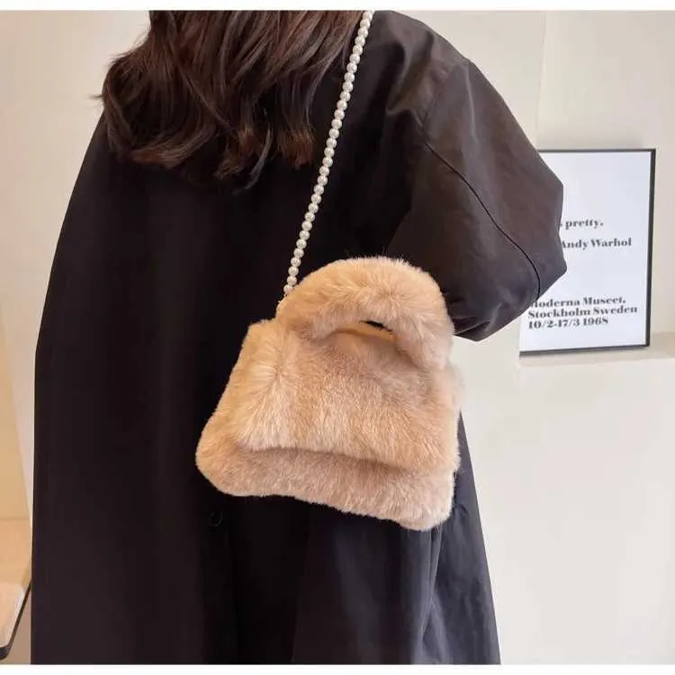 Borsa a mano in peluche donna borsa a tracolla morbida casual_voghion.com