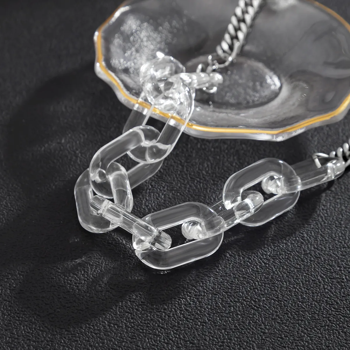 Collier en chaîne en métal simple et transparent en acrylique avec épissure pour le cou et la clavicule, bijoux pour hommes_voghion.com