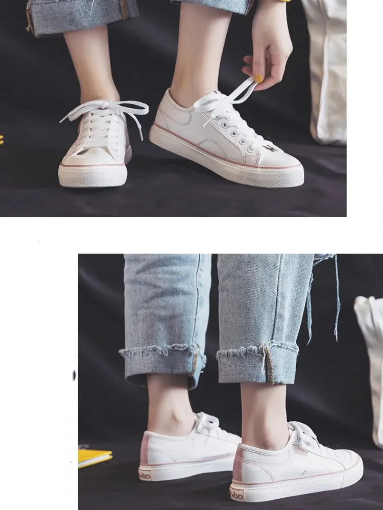 Women's Classic Canvas Sneakers White Lightweight Lace-up Shoes_voghion.com