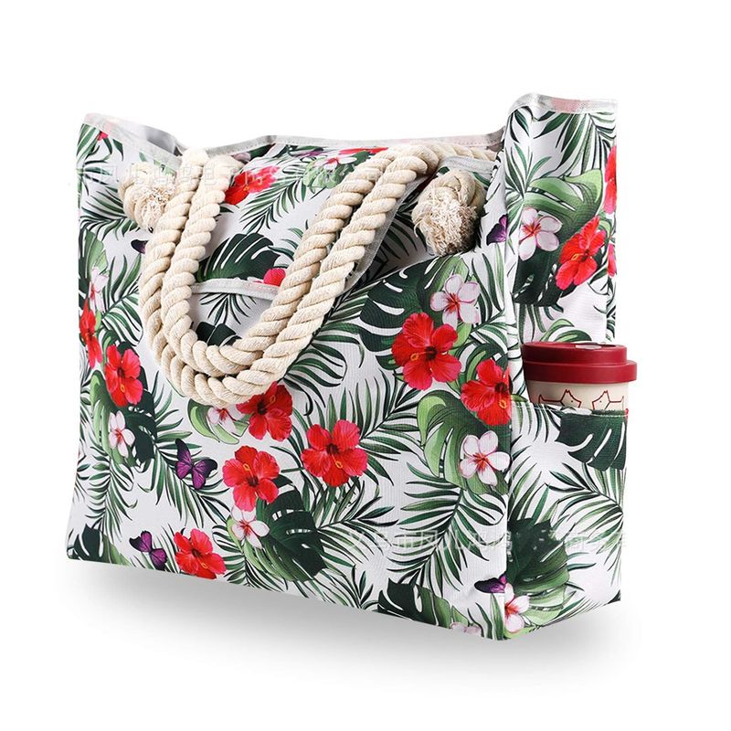 Lässige gestreifte Canvas-Tasche Damen, große Kapazität, Umhängetasche, tägliche Einkaufstasche, Studenten-Büchertasche_voghion.com