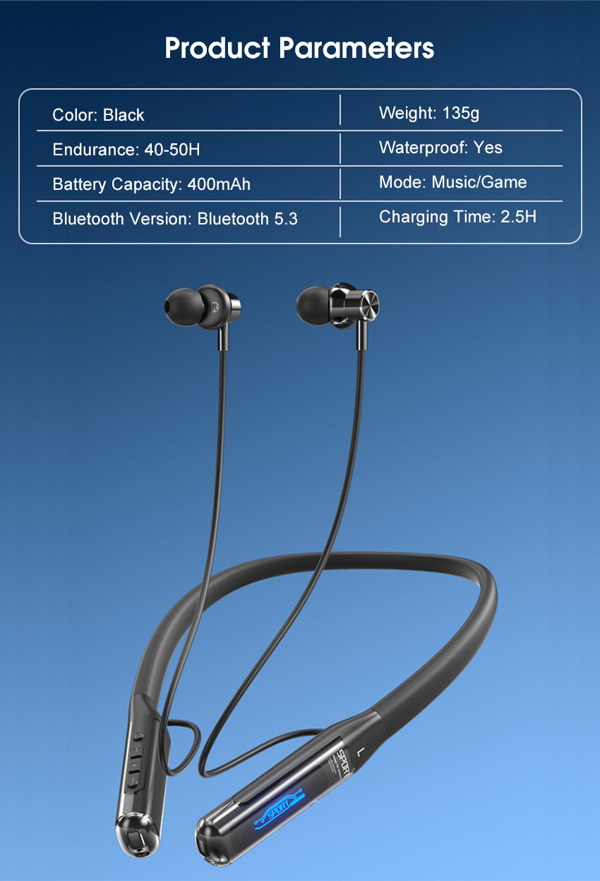 2024 Bluetooth Hörlurar Trådlösa hörlurar Hals Bluetooth 5.3 Hörlurar Sport Svetttåliga Headset Sport Hörlurar Sport Running Hörlurar Noise R_voghion.com