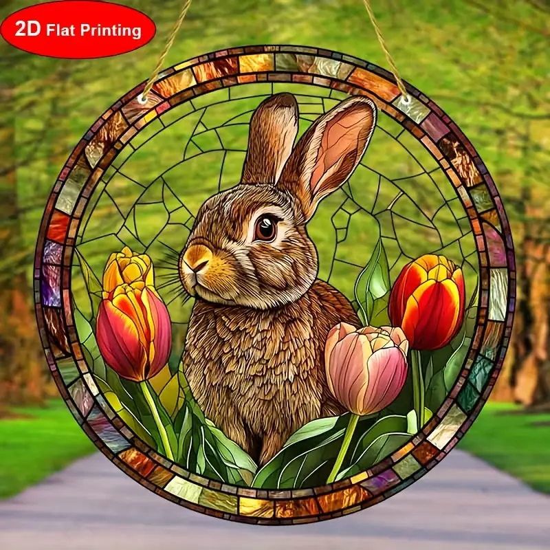 Attrape-soleil lapin lumineux - Art acrylique teinté 9" . Décoration printanière pour les célébrations de Pâques ou le charme de la chambre._voghion.com