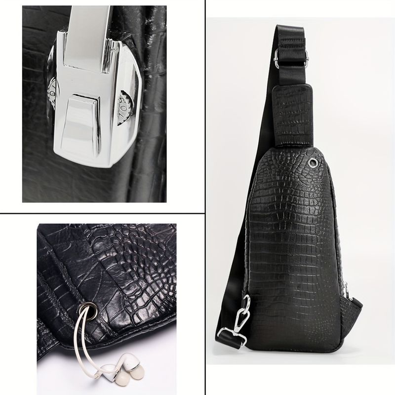 Echtes Rindsleder Herren Brusttasche mit Passwortschloss, Multifunktionale Umhängetasche, Lässiger Schulterrucksack,_voghion.com
