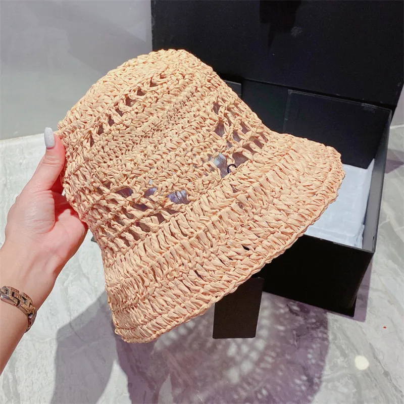 Lettera Paglia Designer Uomo Donna Cappello da pescatore Aderente Moda Tessuto a mano Cappello da sole Donna Estate All'aperto Spiaggia Cappelli Baseball_voghion.com