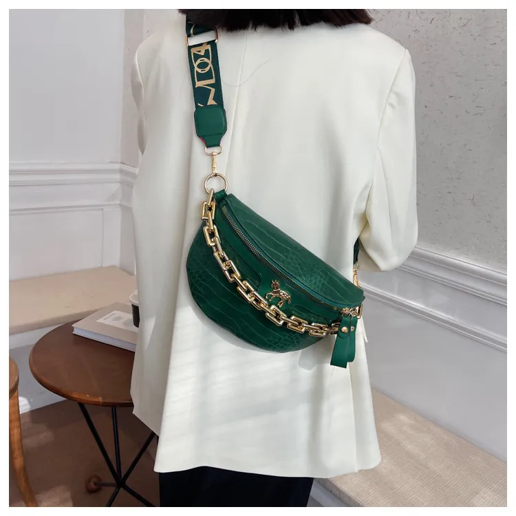 Thick Chain Women's Waist Fanny Pack Fashion Crossbody Chest Bags Female Belt Crocodile Shoulder Bag_voghion.com