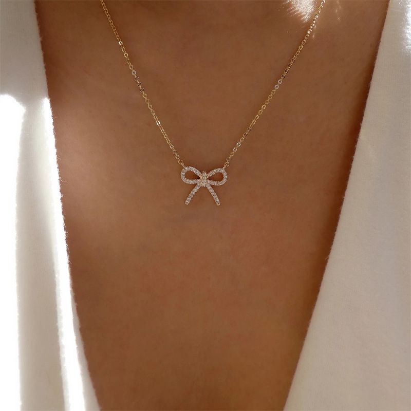 Gioielli moda fiocco pendente nicchia dia lega collana maglione catena donne_voghion.com