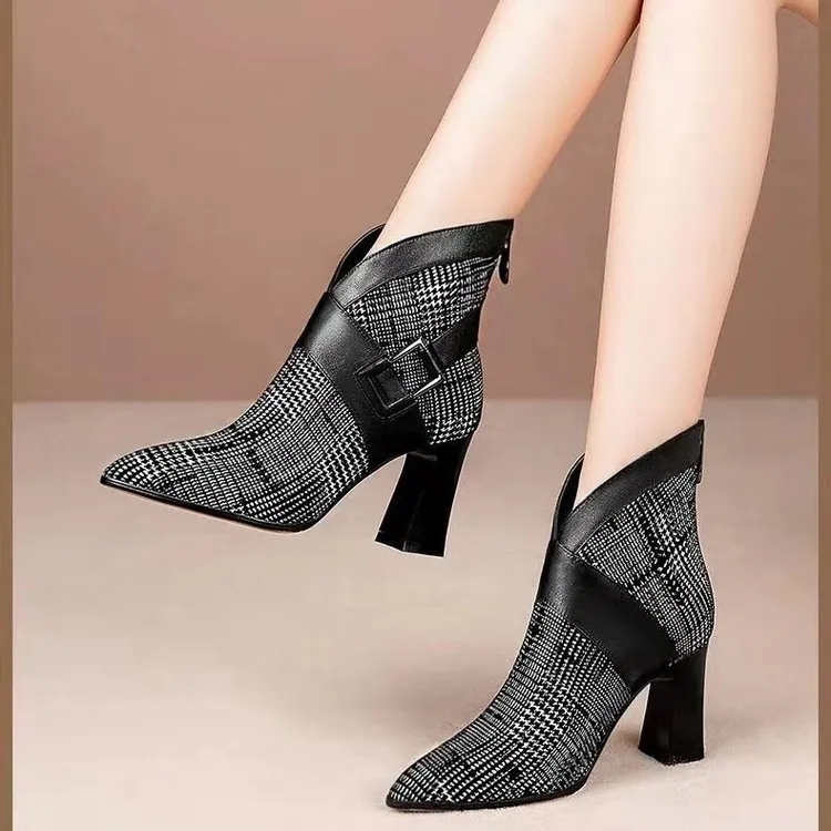 Women's Ankle Boots High Heel With Back Zip British Style Formal_voghion.com