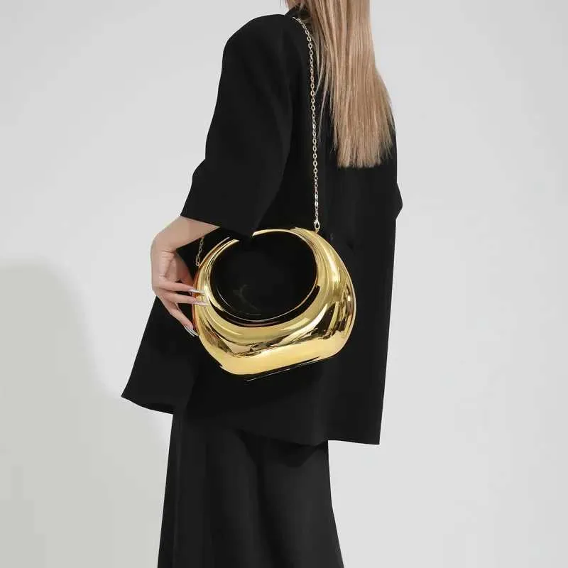 Žene zlatne akrilne polumjesečaste torbe s polumjesecom, okrugle ručke, PVC torbe za zglob, personalizirane torbe_voghion.com