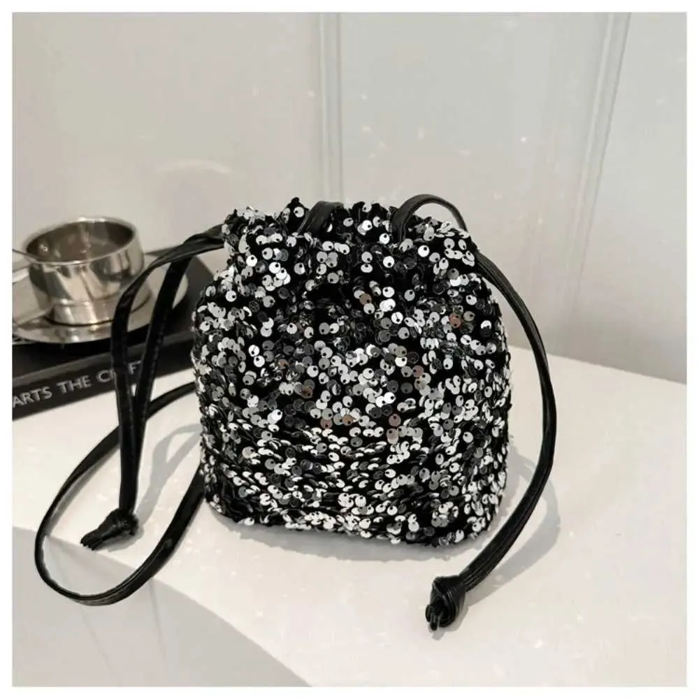 Borsa a tracolla con paillettes versatile alla moda, semplice e alla moda, piccola borsa a mano con coulisse, borsa a secchiello da festa_voghion.com