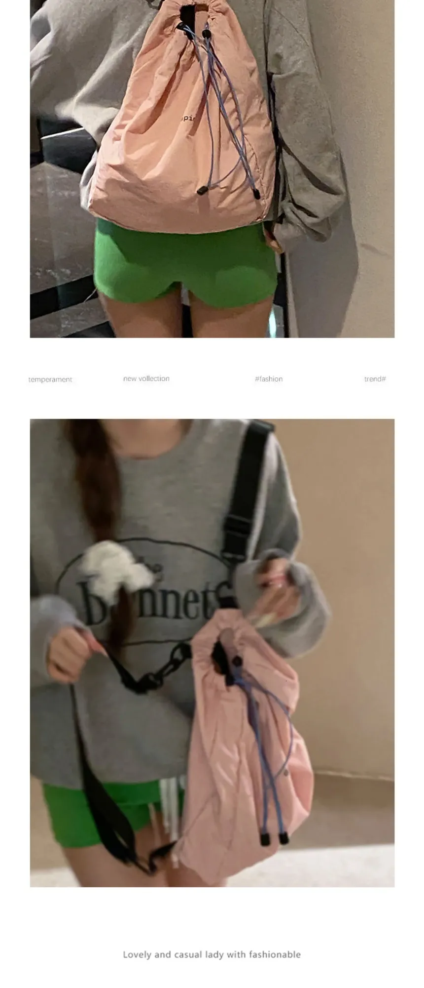 Drawstring Backpack For Women Korean Style Nylon Laptop Daypack_voghion.com