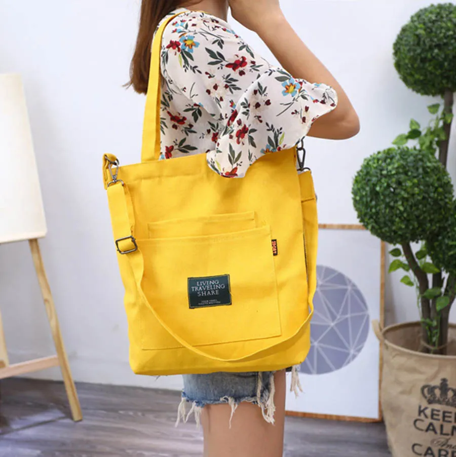 Kordelzug Frauen Handtaschen Große Kapazität Canvas Tasche Vintage Reißverschluss Klappe Schulter Messenger Umhängetaschen Beutel Bolsos_voghion.com