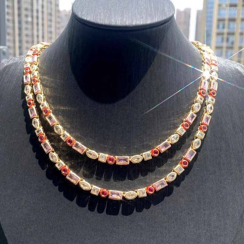 Catene arcobaleno geometrico varie forme zirconia cubica tennis catena girocollo collana castone smalto moda donna_voghion.com