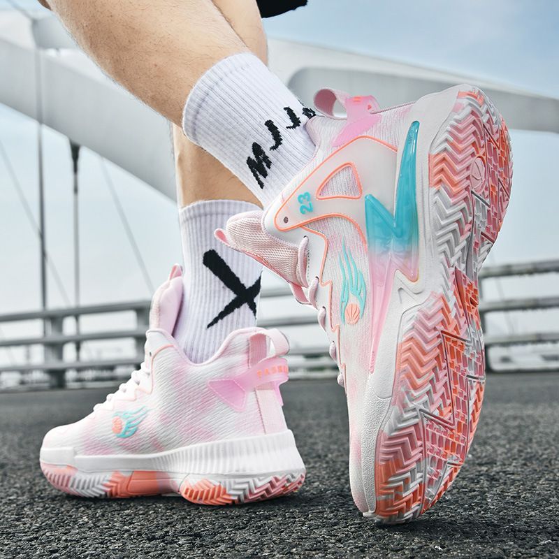 Basketballschuhe für Männer und Frauen Paare Mesh-Gewebe atmungsaktive rutschfeste rosa Sneakers_voghion.com