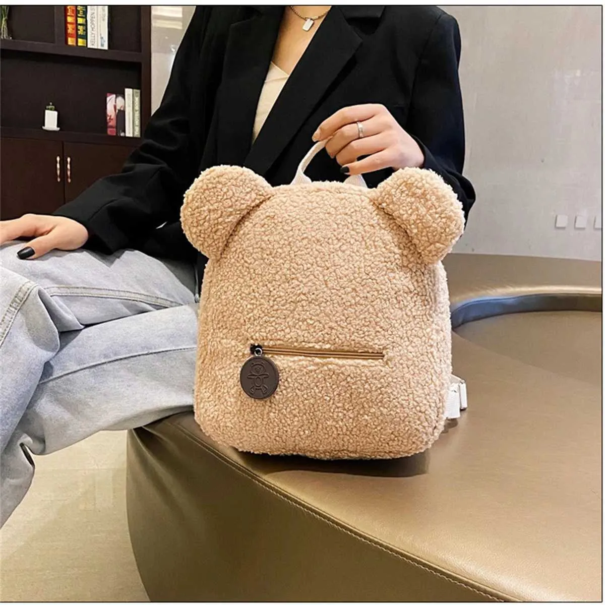 Plüsch Damentasche Herbst und Winter neue koreanische Version süßer kleiner Bär Ohr Rucksack Mädchen Eltern-Kind-Tasche-LJXC241217_voghion.com