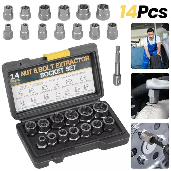 Reverse Thread Sleeve Sliding Thread Sleeve 14-piece Set 14pcs Nut Reverse Thread Sleeve Remover [Black Box]_voghion.com
