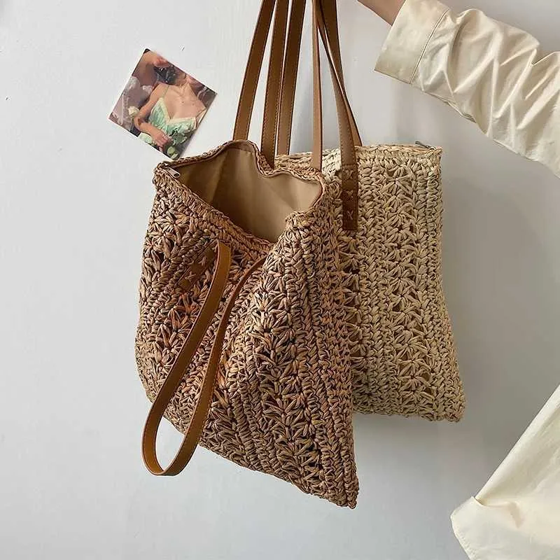Fashion turf large capacity shoulder shopping bag womens vacation beach wallet Bohemian ragtan knitted handbag Y241011_voghion.com