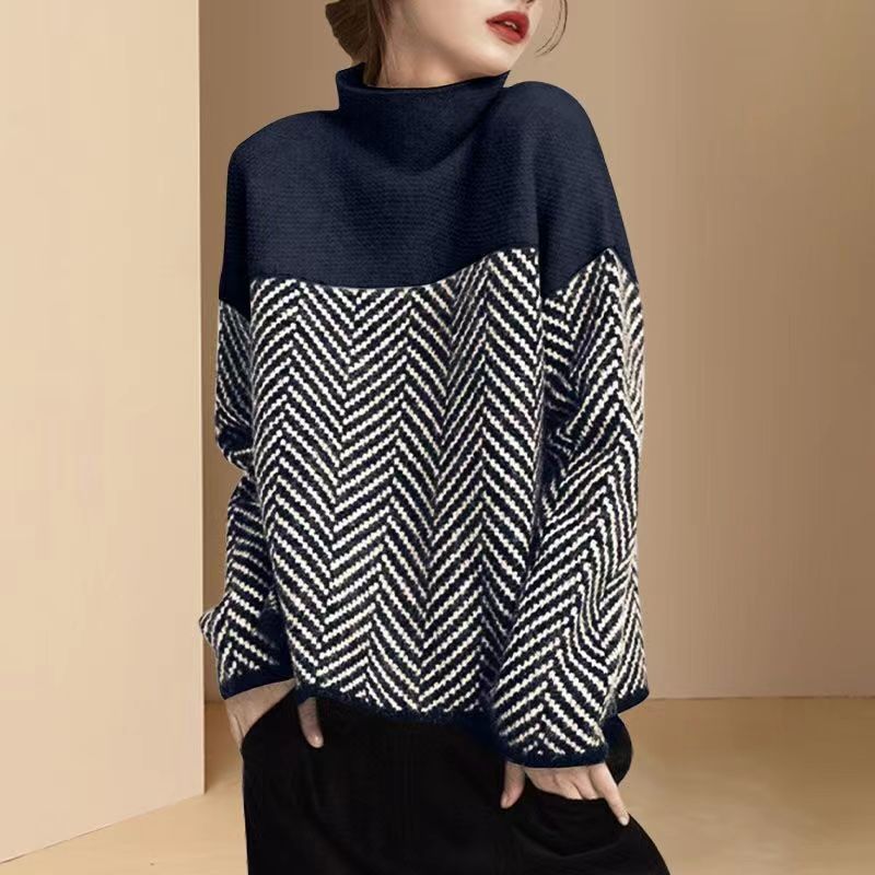 Camicia da donna con fondo dolcevita ispessito, top da donna autunno e inverno maglione caldo e sottile da donna_voghion.com