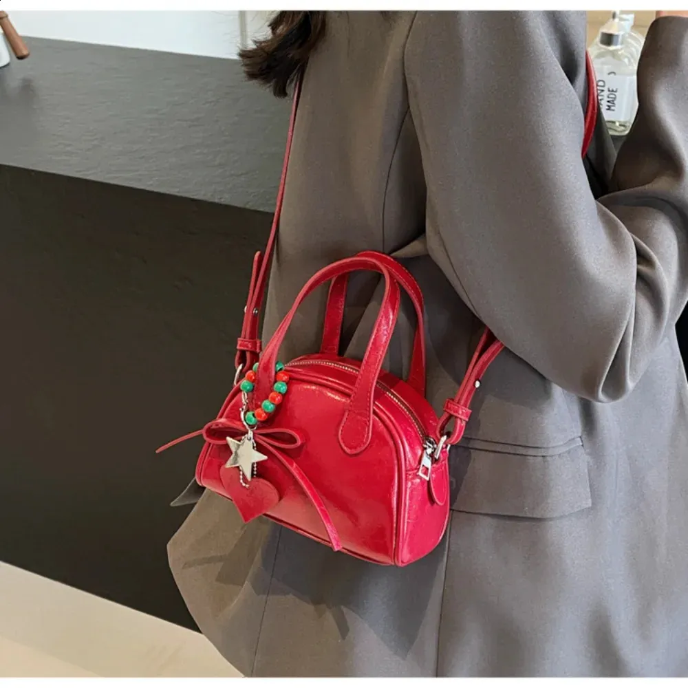 Damenhandtasche, einzelne Schulter, Umhängetasche, Weihnachtsfest-Atmosphäre, rot, vielseitig tragbar, trendige Mini-Tasche 240912_voghion.com