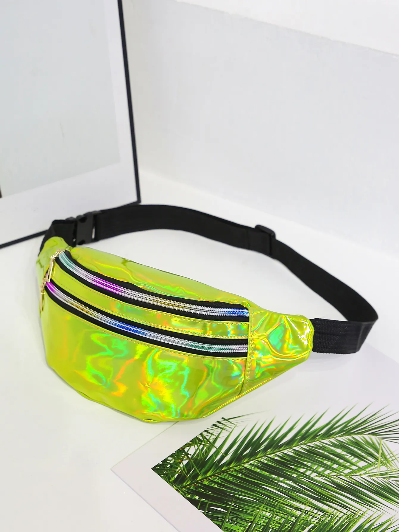 Holographic Fanny Pack,Hologram PU Pack Waterproof Shiny Bag,Laser Waist Bum Bag Adjustable Belt,Sport Waistbag_voghion.com