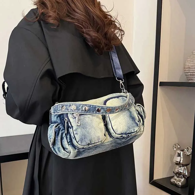 Borsa a tracolla vintage in denim, alla moda, retrò, in jeans, grande capacità, con tasche multiple, da donna, a cartella_voghion.com