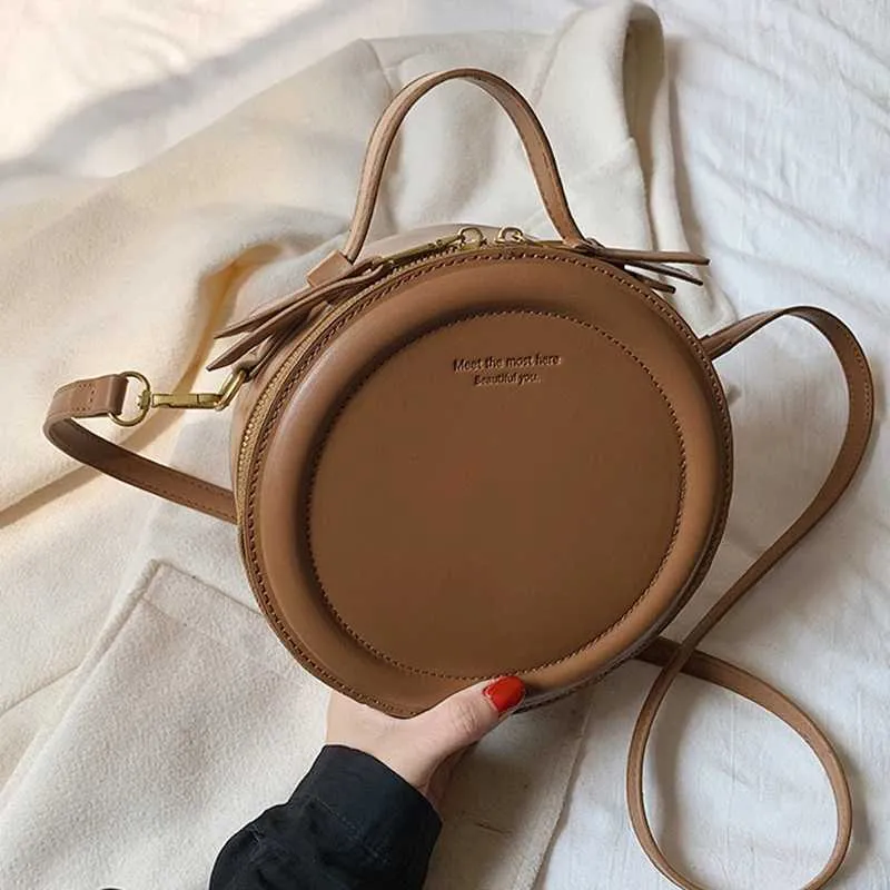 Einfarbig PU Leder Schulter Umhängetasche Für Frauen Runde Kleine Handtasche Mode Designer Taschen Weibliche Zipper_voghion.com