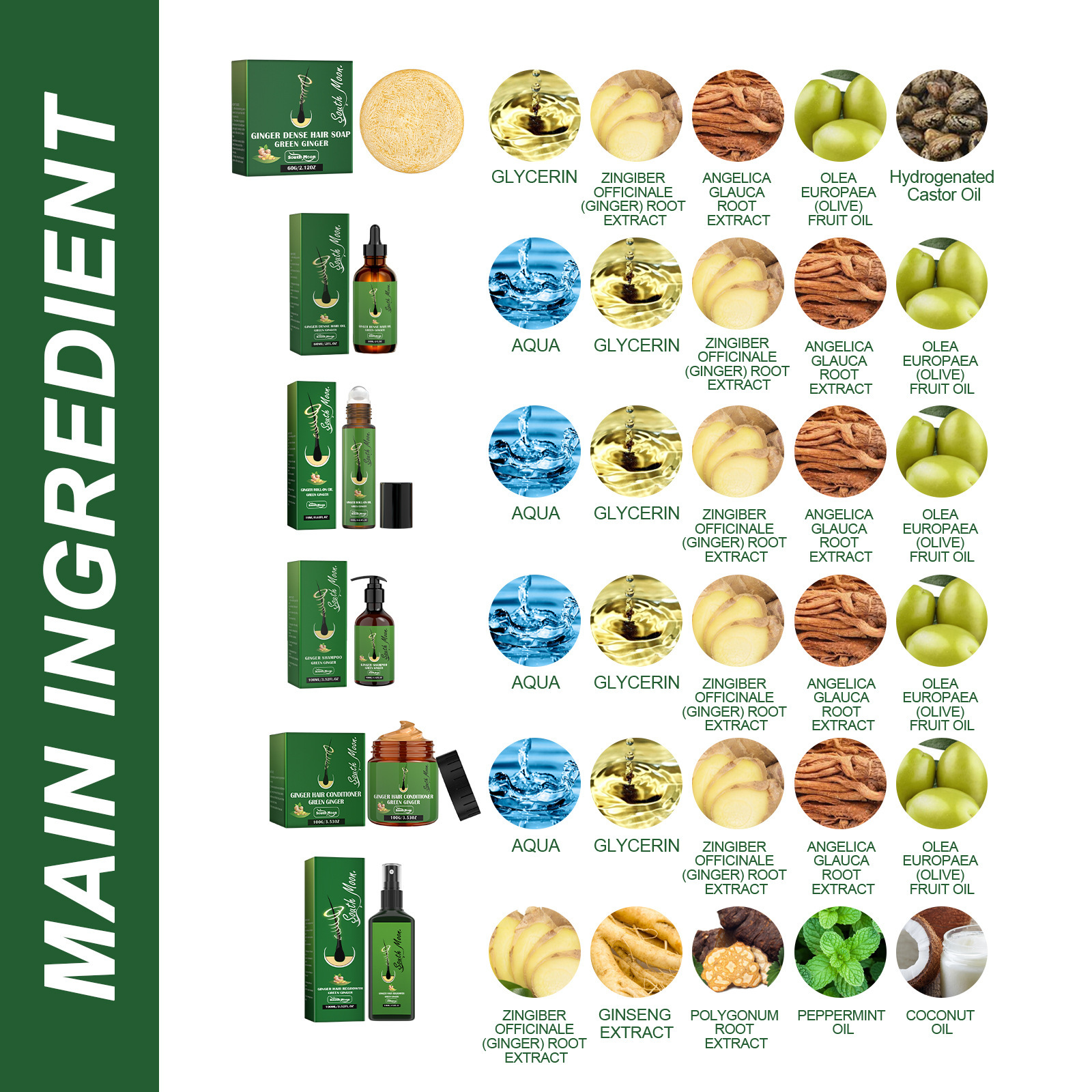 South Moon Ginger Series Kopfhautpflege – Reinigung, Pflege, Fixierung der Haarwurzeln und für dichtes Haar_voghion.com