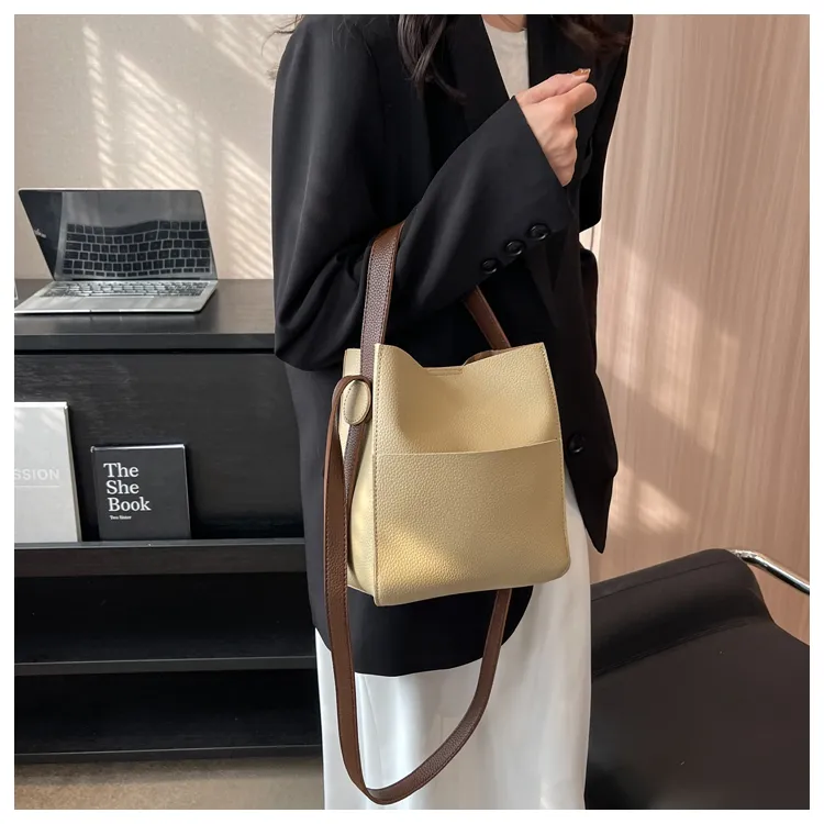 Serata Bas Sinle Spalla Crossbody Ba Donna Colore Puro Moda Desiner PU Composito Secchiello Signore Casual_voghion.com