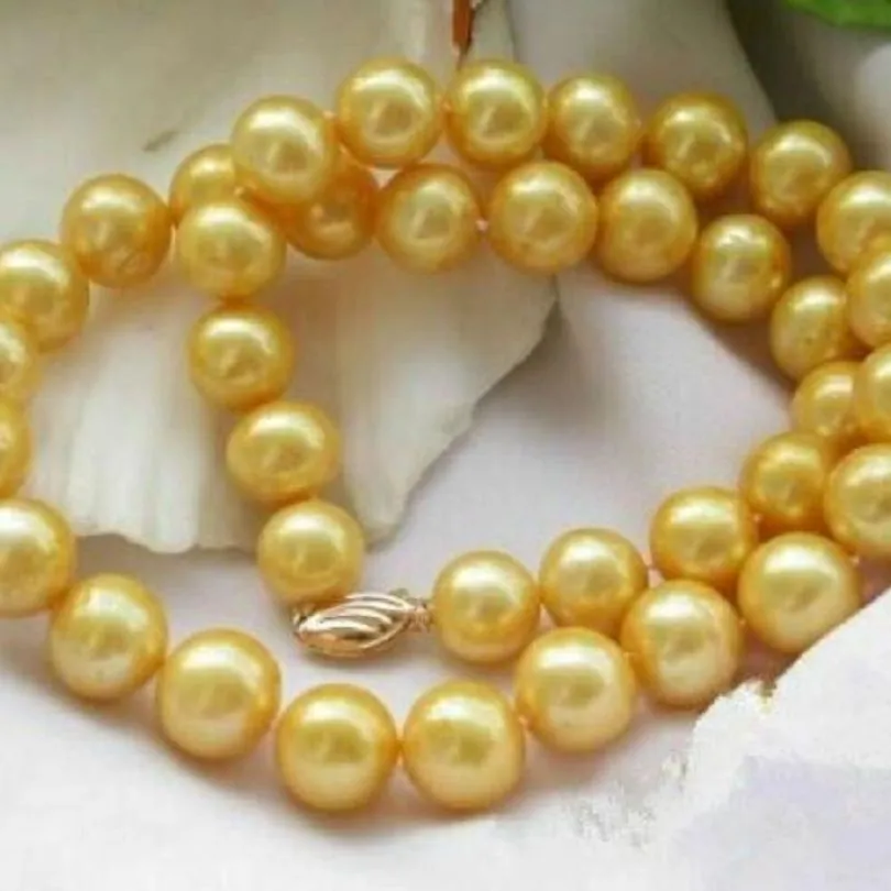 Ketten Große Menge 10-11mm natürliche Südchinesische Meer echte Goldperlenkette 18ich_voghion.com