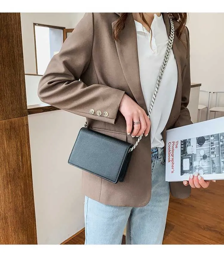 Modische Damen Umhängetasche Mit Kettengriff In Schwarz_voghion.com