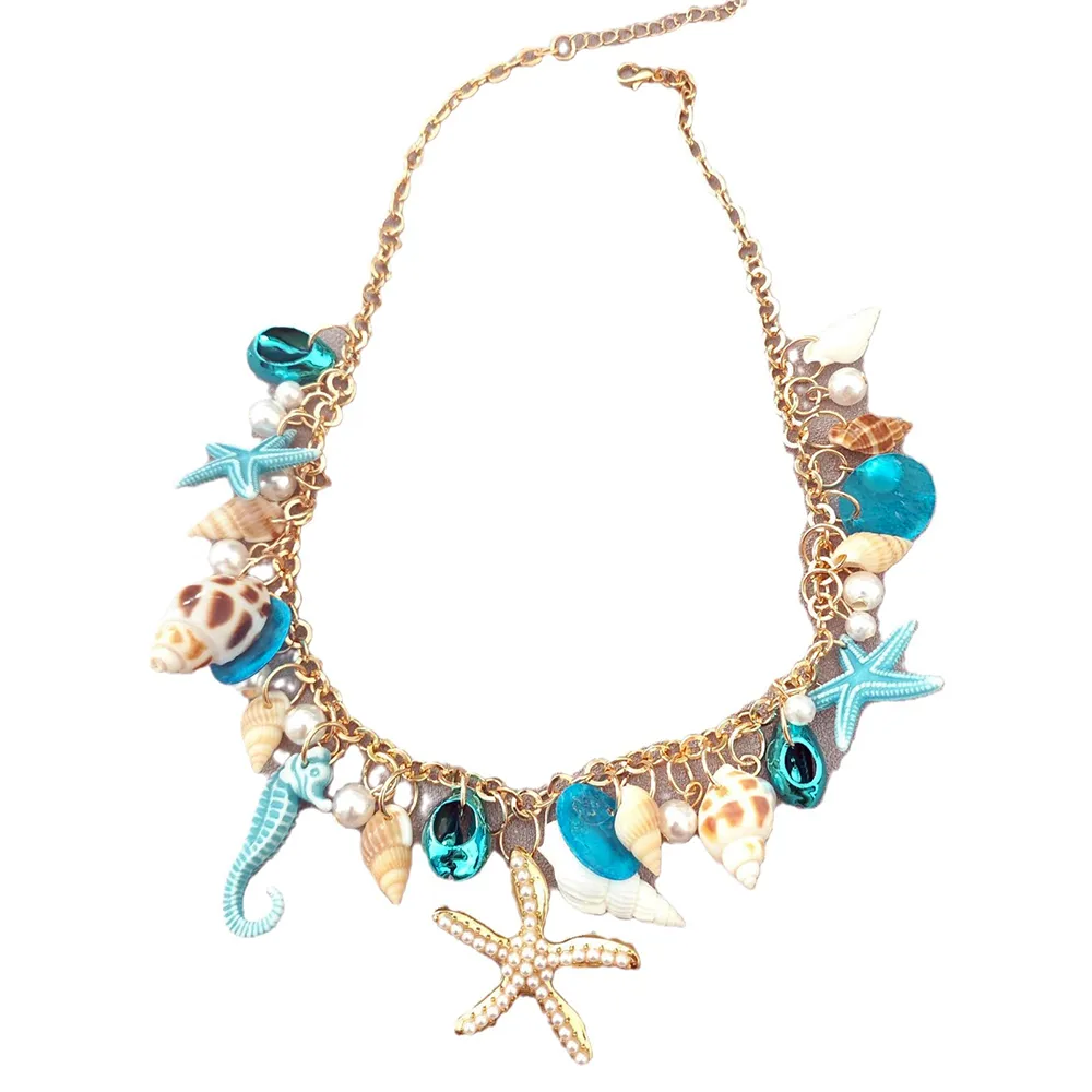 Colliers pendentifs étoile de mer hippocampe coquillage collier de perles coloré été plage vacances tendance femme accessoires bijoux_voghion.com