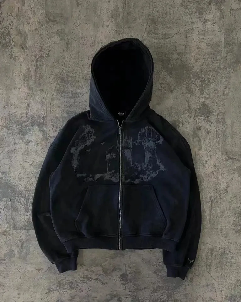 Hanorac Y2K pentru bărbați, stil hip-hop, stil stradal, Haruku, model gotic cu fermoar, anii '90, îmbrăcăminte sportivă grafică, anime japonez 240907_voghion.com