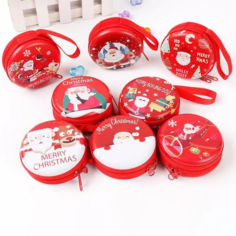 1PC Weihnachtsgeldbörse Runde süße Cartoon Kinder Mädchen Jungen Brieftasche Kopfhörer Organizer Box Student Münztüte Weißblech + ABS_voghion.com