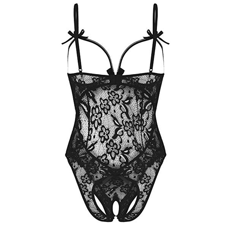 Lace Dark Patterned Open Cut One-piece Fun Lingerie Set_voghion.com