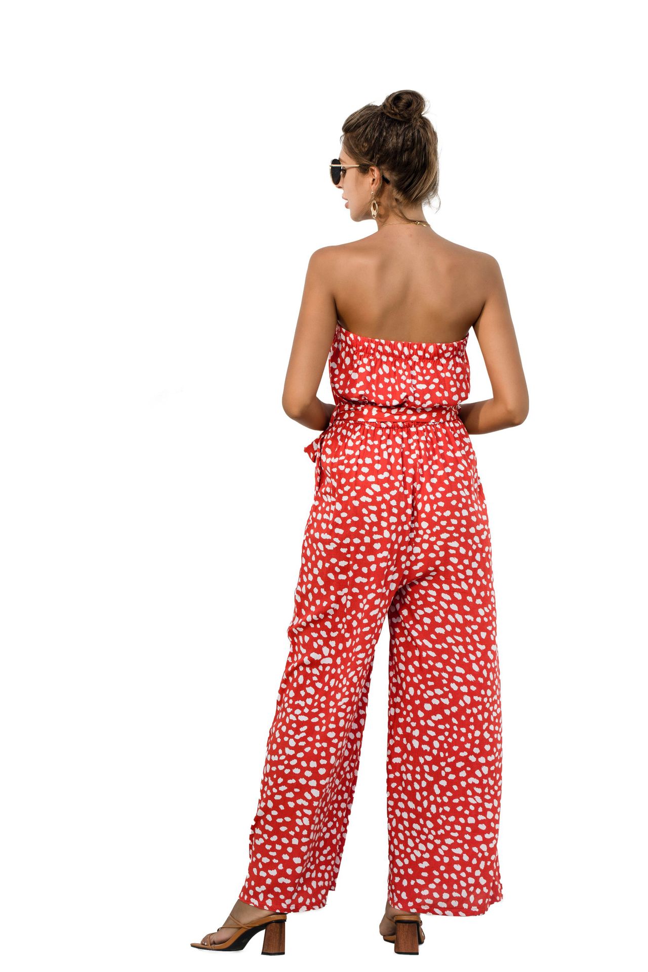 Nuevos productos de verano para mujer, nuevo mono de pierna ancha con cordones y estampado de lunares en forma de corazón y top de tubo sexy_voghion.com