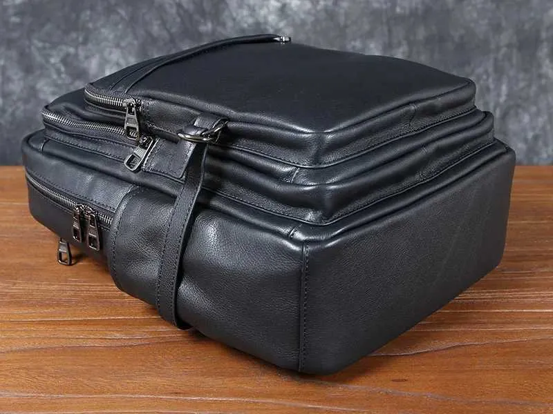Leather Double Shoulder Baotou Layer Cowhide Backpack Mens Business Computer Bag New Leisure All-Match Travel_voghion.com