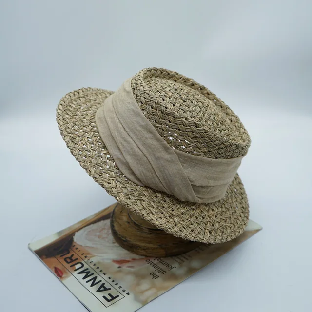 Fashion Fashion French Retro Flat Top Wide Brim Ribbon Women Summer Elegant Girl Sunshade Holiday Beach Cap Sun Protection Straw_voghion.com