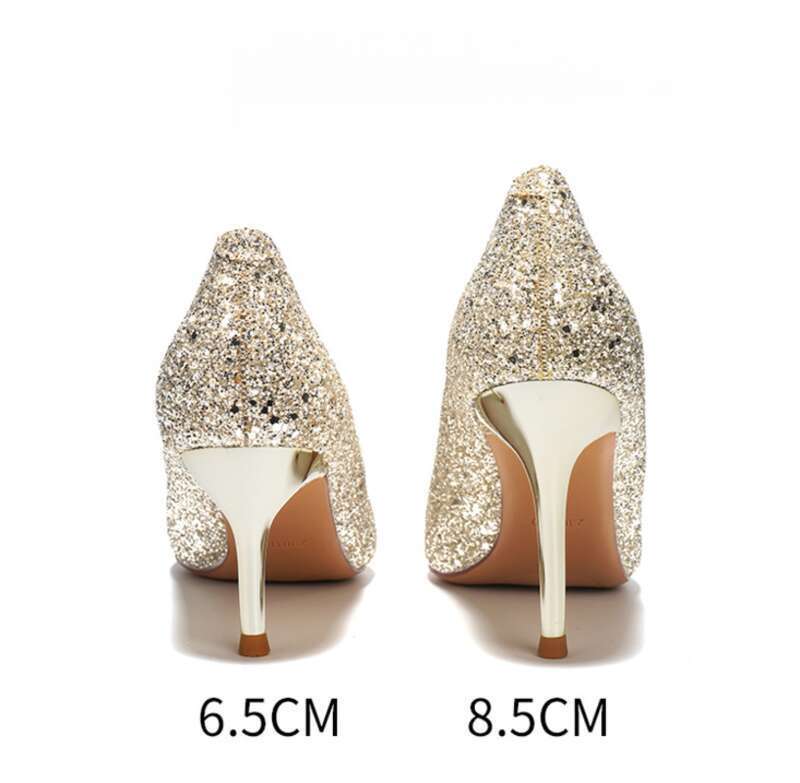 Casual Wedding High Shallow Mouth, Fine Heels, Sequins, Glitter Rhinestones, Women's Shoes_voghion.com