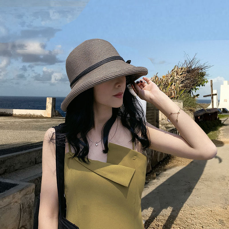 Internet-Berühmtheit Hepburn-Stil Stroh Strand Japanischer Gras Sonnenhut, weiblicher Sommer Fischerhut_voghion.com