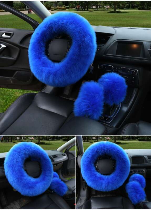 Car Steering Wheel Winter New Australian Sheepskin Fur Integrated Wool Handle Handbrake Cover_voghion.com